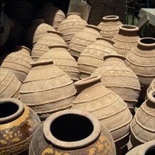 OMAN, Bahla, Pottery jars on display