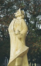 FRANCE, Aquitaine, Bergerac, Restored statue of Cyrano De Bergerac in a small square in the