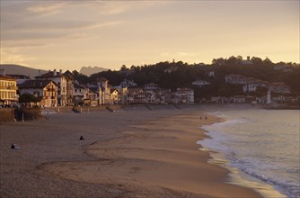 FRANCE, Aquitaine , Pyrenees Atlantique, St Jean De Luz main beach at sunset