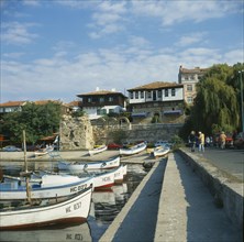BULGARIA, Burgas Region, Nesebur,  Fishing boats in harbour on the Black Sea