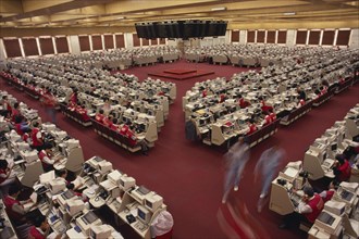 HONG KONG, Money, The Stock Exchange interior with traders at banks of computers