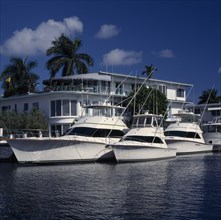 USA, Florida,  Fort Lauderdale, Yachts moored in inland waterway