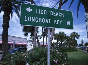 USA, Florida , Sarasota, Longboad Key and Lido Beach Signs. St. Armands Circle