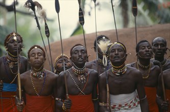 KENYA, Masai Mara , People, Masai warriors dancing.