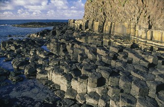 SCOTLAND, Isle Of Mull, Basalt rock formations on the coastline