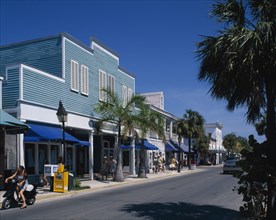 USA, Florida, Key West, Duval Street. Palm lined street scene