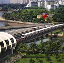 SINGAPORE, MRT Nr Kallang, MRT Mass Rapid Transport Train Nr Kallang Station On Kallang River. Road