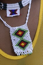 SOUTH AFRICA, KwaZulu Natal, Melmoth, Detail of colourful Zulu bead necklace