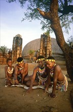 SOUTH AFRICA, KwaZulu Natal, Shakaland , Local children in traditional dress playing a game with