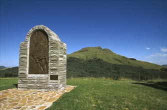 SOUTH AFRICA, Eastern Cape, Natal, "Memorial at battle fields, Majuba Mountain in background. "