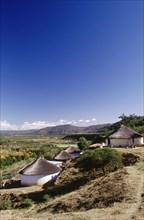SOUTH AFRICA, KwaZulu Natal , Msinga, View of  the Zulu village Umuzi and surrounding terrain.