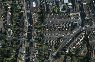 ENGLAND, Kent, Rochester, Aerial view of street layout