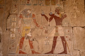 EGYPT, Nile Valley, Luxor, Hatshepsut Temple. Wall Painting in the Chaple of Anubis