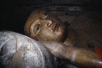 SRI LANKA, Dambulla, Reclining Buddha statue detail