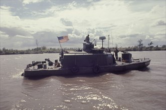 VIETNAM, Vietnam War, 1969, US Navy Monitor gunboat on the Sai Gon River