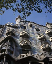 SPAIN, Catalonia, Barcelona, Casa Batllo by Antoni Gaudi. Manzana de la Discordia or Block of