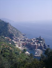 ITALY, Cinque Terra,   Vernazza, General view over the coast and port.