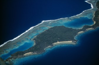 FIJI, Island, Tropical Island and Coral reef.  Aerial view