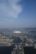 ENGLAND, London, Greenwich Millennium Dome viewed from canary wharf