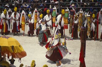 CHINA, Tibet, Samye Monastery, Masked dancers at Full Moon Festival