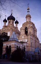 UKRAINE, Yalta, St Alexander Nevsky cathedral exterior with multiple domes