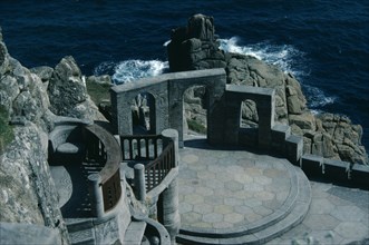 ENGLAND, Cornwall, Porthcurno, Minack Theatre open air stage amongst rocks