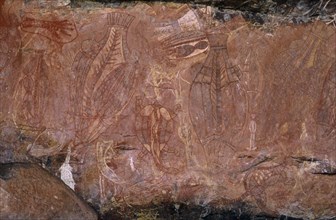 AUSTRALIA, Northern Territory, Kakadu National Park, Ubirr Rock detail of Aboriginal painting.