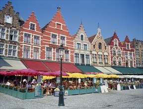 BELGIUM, West Flanders, Bruges, "The west side of the Main Square, Grote Markt, with outdoor