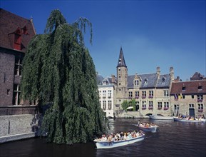 BELGIUM, West Flanders, Bruges, Boat trips on the canal.