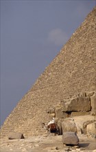 EGYPT,  , Cairo, Chephren (Khafre) Pyramid with man on camel at the base