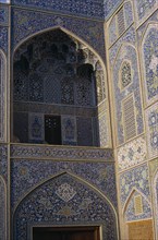 IRAN, Esfahan, Mosque detail of ornate walls and archways Esfahan  Isfahan