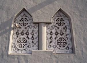 QATAR, Doha, Window detail of Small Mosque in the old souk area.