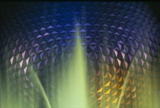 USA, Florida, Orlando, Walt Disney World Epcot Center Spaceship Earth illuminated at night through