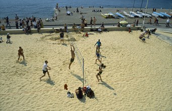 ENGLAND, East Sussex , Brighton, Volleyball on Beach