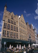 BELGIUM, West Flanders, Bruges, Grote Markt Square cafes and restaurants