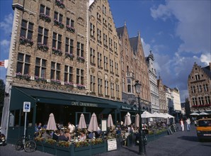 BELGIUM, West Flanders, Bruges, Grote Markt Square cafes and restaurants