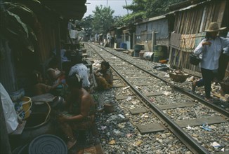 THAILAND,  , Bangkok, Klong Toey Slums housing along rail track