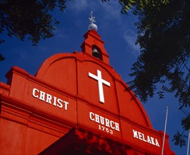 MALAYSIA, Malacca, Christ Church.  Part view of red facade of Dutch colonial church built between