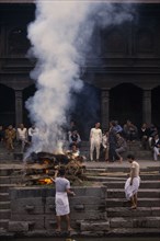 NEPAL, Kathmandu , Hindu cremation at Pashpatinath temple.