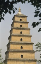 CHINA, Shaanxi, Xian, Big Goose Pagoda seen through trees