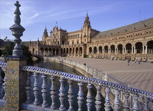 SPAIN, Andalucia, Seville, "Macarena District, Plaza de Espana in Parque Maria Luisa"