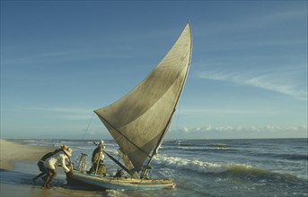 BRAZIL, Ceara, Near Fortaleza, Jangada boat