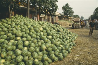 CHINA, Luoyang , Watermelons for sale.