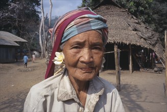 THAILAND, North, Mae Sariang, Portrait of an elderly Karen refugee woman in Mae Lui village