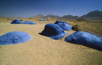 EGYPT, Sinai , The Blue Valley, Blue rocks on floor of semi desert valley