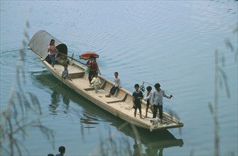 CHINA, Transport, Ferry, Passenger Ferry Crossing River with people standing
