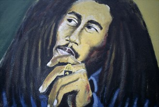 WEST INDIES, Jamaica, Kingston, Bob Marley  Museum mural.
