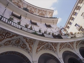 SPAIN, Andalucia, Seville, "Arenal District, Plaza de Cabildo with decorated arches"