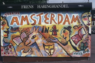 HOLLAND, Amsterdam , Pop Art style Graffiti Art decorating stall shutter