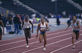 10037079 SPORT Athletics Track Womens 100 meters with Beverly Kinch and Jackie Agyepong  at Crystal Palace  London  England.